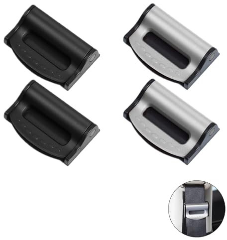 Crazy Bean Regolazione Della Cintura di Sicurezza 4 Pezzi Clip Cintura Sicurezza Auto Antiscivolo Regolabile Universali Nero+Argento Taglia Unica