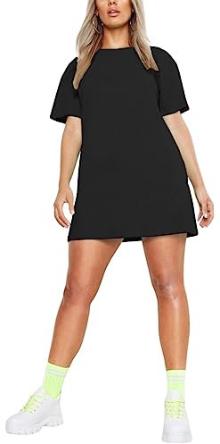 Womens Longline PJ Top T-Shirt Plain Short Sleeve Oversized Baggy Tunic Top Mini Nightdress Style Sleepwear Black-8-16 Regular