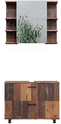 Vicco Badmöbel-Set Ilias, Eiche rustikal 80.2 cm | 2-teilig · Waschtischunterschrank · Spiegelschrank