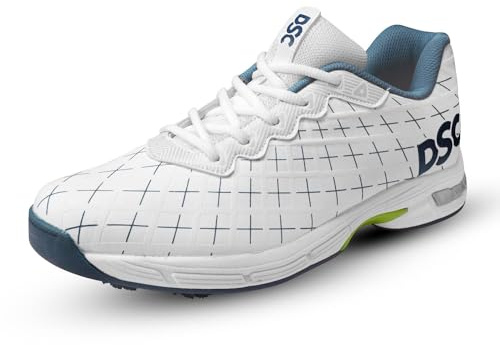 DSC Biffer 22 Cricket Shoes | Color: White & Blue | Size - 8 UK | Lightweight Upper | Rubber Outsole | TPU Shank Eva Midsole | Lesser Foot Fatique | Provides Unique Look
