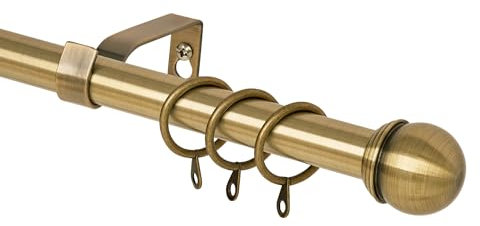WL.Rocaille Curtain Pole Plain Metal Ball Extendable Curtain Pole 16/19mm Diamete/Adjustable Length from 120-210cm Single Curtain Rod Set (Antique Brass, 120-210cm, 48-84inch)