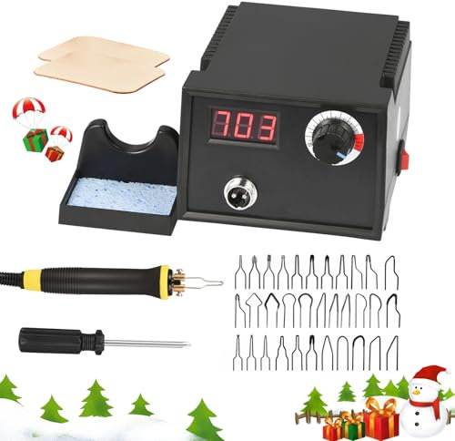 Trsaow Brandmalerei-Set aus Holz, Brandmalerei, 60 W, mit 33 Lötspitzen, LCD-Display, einstellbare Temperatur von 35-700 °C, geeignet für Holz, Leder und Kürbisse