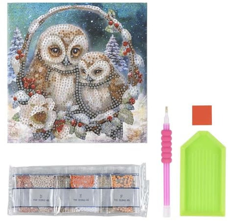 Ideen mit Herz Diamond-Painting-Grußkarte | 16 cm x 16 cm | 370 g/m² | Inkl. Umschlag & Werkzeug (Eulen im Winter 2)