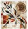ABAKUHAUS Boho Duschvorhang, Herbsttöne abstraktes Mandala Blume und Sich windender Blattzweig, Stoffliches Gewebe Badezimmerdekorationsset mit Haken, 175 x 200 cm, Beige Orange Lorbeergün
