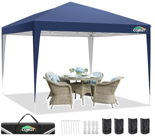 YUEBO Carpa 3x3 m Carpas de Camping Impermeables Gazebo Plegable Protección UV Cenador Jardin Pergolas Desmontables Carpas para Exteriores,Playa,Terraza，Azul