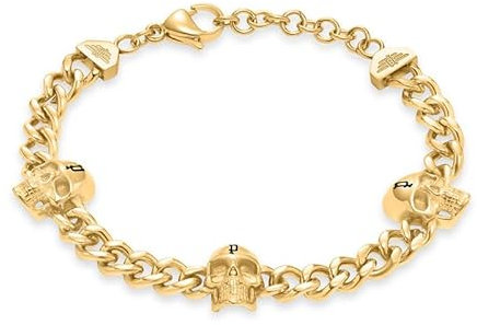 Police Vertex Armband für Herren, mit Gelbgold vergoldet, Totenkopf, groß, Edelstahl, kein Edelstein, Large, Edelstahl, Ohne Edelstein.