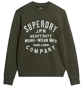 Superdry Herren Machined Goods Workwear Sweatshirt mit Rundhalsausschnitt Surplus Goods Olivgrün S