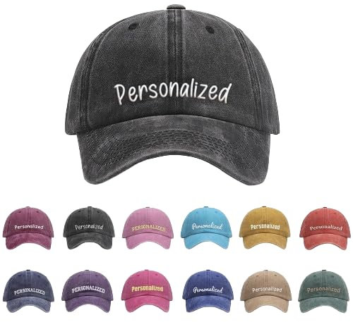 GELLEDI Personalisierbare Baseballkappe mit Namen, Vintage, gewaschen, unstrukturiert, 100% Baumwolle, verstellbare Baseballkappe, Papa-Cap, Schwarz, 57 EU