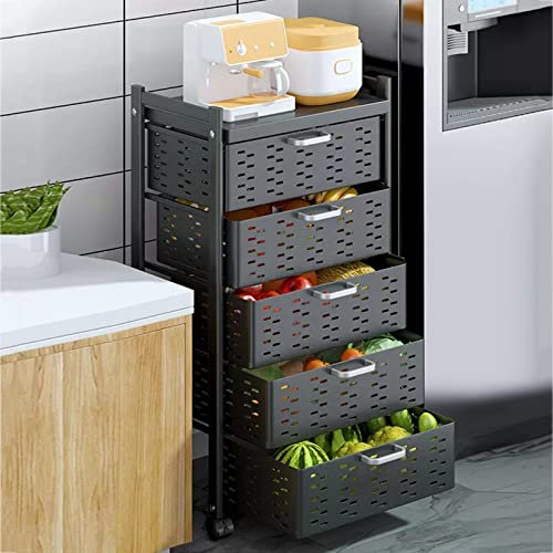 BOKNI Küchenregal, mehrstöckiges Lagerregal mit Schublade, drehbares Lagerregal aus Metall für Küche und Bad (Größe: H92 cm)