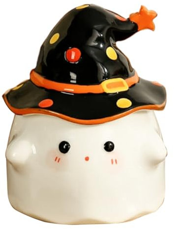 Pastoralist Mug Halloween, Tasse à café Halloween de 12 oz, Tasse fantôme White Halloween avec poignée et Chapeau Couvercle Mignon Tasse de café Ghostface pour Bureau à Domicile