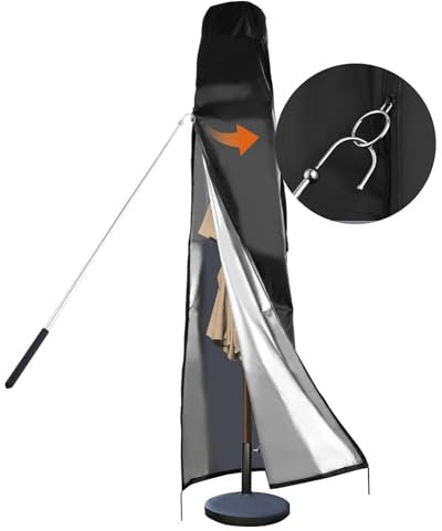 DOCEPERT Housse de Protection imperméable pour Parasol de marché 270 cm/365 cm - 420D - avec Tige - Fermeture éclair - Aération supérieure (205 x 25 x 60 cm)