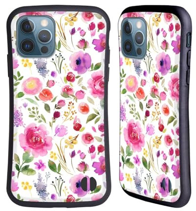 Head Case Designs Offizielle Ninola Rosen Violett Aquarell Künstlerische Blumen Hybride Handyhülle Hülle Huelle kompatibel mit Apple iPhone 12 / iPhone 12 Pro
