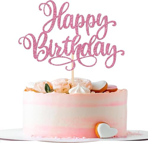1 Stück Happy Birthday Tortendeko Glitzer Alles Gute zum Geburtstag Cake Topper Geburtstag Kuchen Deko für Feiern Geburtstag Jahrestag Thema Party Kuchen Dekorationen Rosa