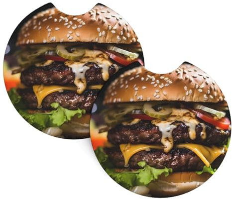 WZYWHJ Beef Burger Gummi-Untersetzer in Bildqualität, 2 Stück, leicht zu reinigen, schützt den Fahrzeuginnenraum