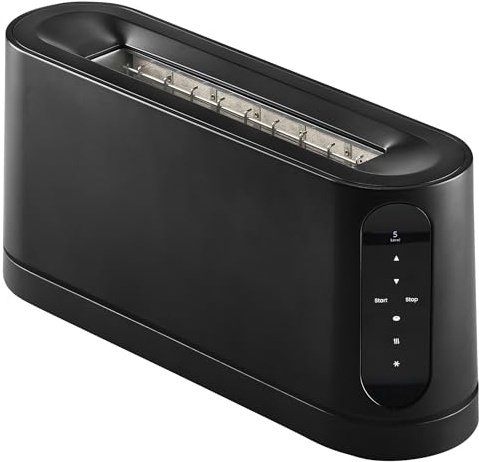 Jacob Jensen Toaster mit langem Schlitz, 7 Bräunungsstufen, Bewegungsaktiviertes Display, Bagel-, Auftau- & Aufwärmfunktion, Schwarz