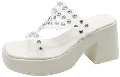 Generico Sandali in Corda Donna Pendenza da Spiaggia da Donna Pantofole Casual vuote Scarpe con Fondo in Pendenza Sandali retrò Infradito Zeppa (White, 36)