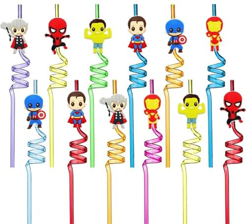 Pailles de Dessin Animé,12 PCS Pailles de Fête, Pailles en Spirale à Noeud en Spirale, Utilisées pour les Fêtes d'anniversaire Des Enfants, Décorations de Table de Fête de Famille