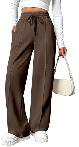 PINSPARK Damen High Waist Weite Jogginghose mit Kordelzug Taschen Freizeit | Weicher Stretchstoff, hoher verstellbarer Bund, Taschen, Wide-Leg-Schnitt für Yoga, Fitness & Alltag