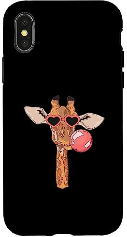 Hülle für iPhone X/XS Niedliche Giraffe mit Brille und rosa Kaugummi, Afrika