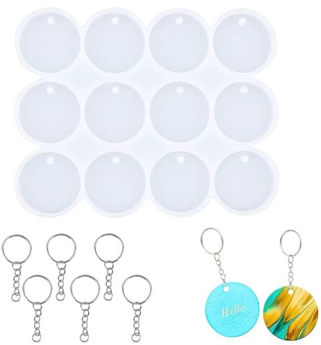 12 Silikonformen Schmuck Set, Ornamente Schmuck Formen aus Kunstharz, Gießformen Anhänger Formen, Schmuck Harz Formen mit Schlüssel Ringe, Viel Spaß DIY Schlüsselanhänger Formen für Basteln Halskette