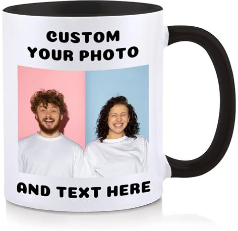 Personalised Coffee Mug 11 Oz - Custom Mug with Pictures & Text - Custom Photo Gifts for Men & Women - Taza Personalizada with Photos and Words - Photo Mugs Personalised Picture (Black)