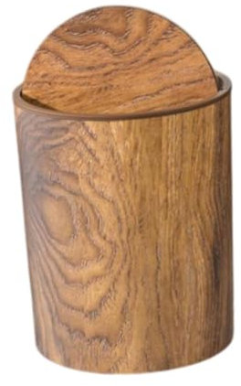 Sharplace Imitation Wood Grain Trash Can Garbage Container Bin with Swing Lid Creative Compact Trash Bin Rubbish Bin for Home Bathroom, S