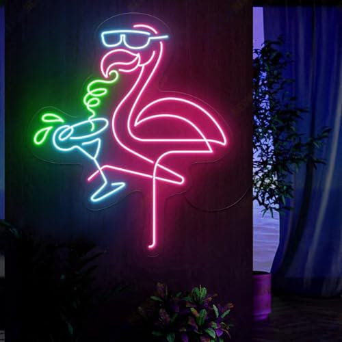 Xusdamyj Flamingo Neon Sign, Flamingo Neon Light, Flamingo Led Light Decorations, Led Sign For Bedroom, Flamingo Cocktail Sign Personalized Gift