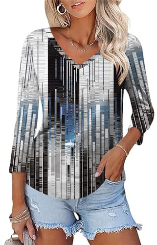 Rapbin Women's V Neck Tunic Tops 3/4 Sleeve for Women Casual Blouses Loose Fit Summer 2025 Modern Shirts
