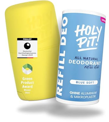 HOLY PIT - Nachfüllbares Deo-Stick [100% Aluminiumfrei] Bekannt aus dem TV | Unisex für Herren und Damen | Vegan | (Starterpack, Blue Soft)