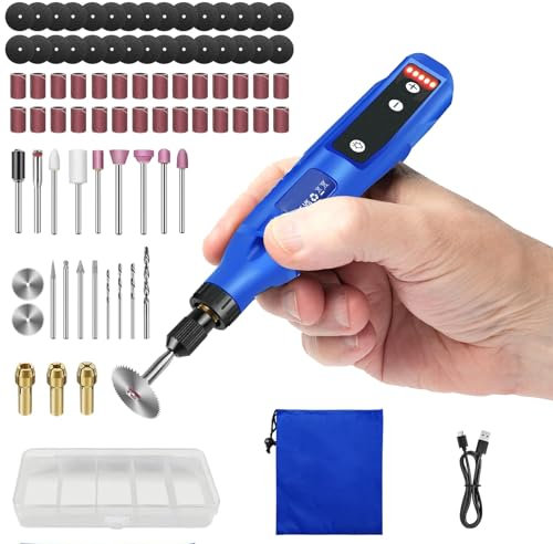 Cordless Mini Cordless Rotary Tool with Light, USB Quick Charging, 5-Speed Adjustment Rotary Multi Tool, Electric Rotarys Drill, 3.7V Mini Craft Drill for Sanding, Polishing, Drilling, Etching, DIY