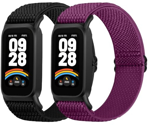WNIPH 2 Piezas de Correas Elásticas Ajustables Compatibles con Xiaomi Smart Band 9 active/Redmi Smart Band 3, Correa de nailon elástica suave y cómoda adecuada para hombres y mujeres.