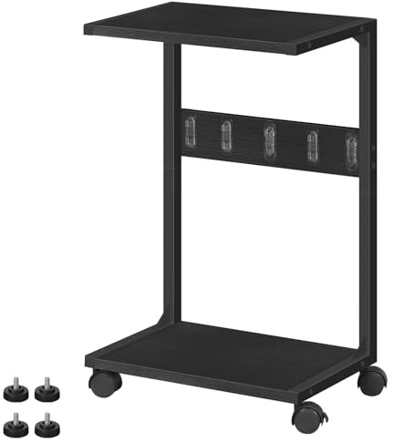 HOOBRO 2 Tier Computer Tower Stand, PC Tower Stand with Wheels, Mobile Wooden Computer Cart, Mobile CPU Holder, for Home Office, Under Desk, Black EBB01CJ01G1