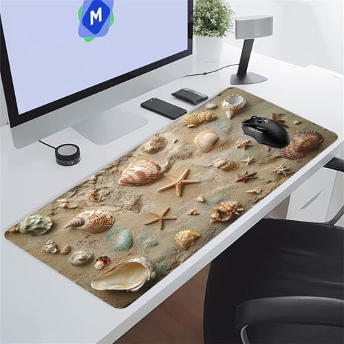 Coquillages Plage Tapis de Souris de Jeu 1500x800x2 mm Grand Tapis de Souris Gaming sous-Main Bureau Gamer Large avec Base Antidérapante Tapis de Clavier Lavable pour Gamer PC