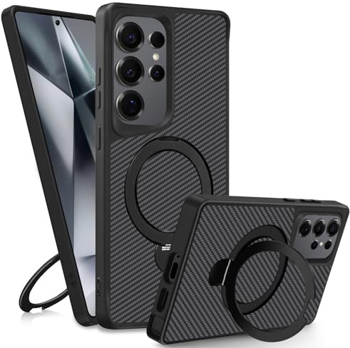 Migexxkj für Samsung Galaxy S24 Ultra Hülle Magnetisch, mit Kameraschutz 360° Metall Ring Ständer mit Muster, Schutz in Militärqualität, Stoßfest Kratzfest Magnetisch Handyhülle S24 Ultra (Schwarz)