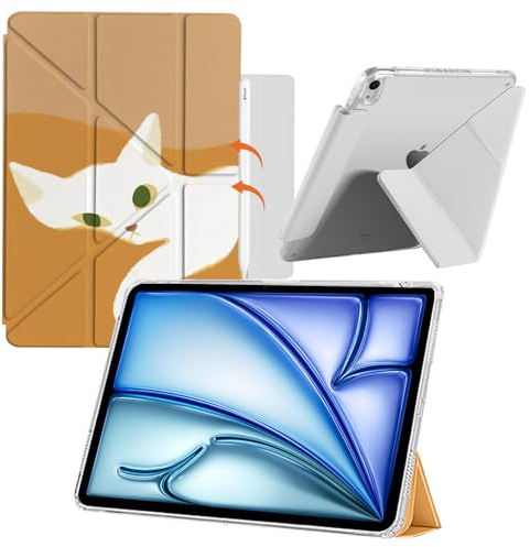 KeHowy Coque pour iPad Air 11 Pouces M4/M3/M2 (2026/2025/2024), iPad Air 5e/4e Génération 10,9 Pouces (2022/2020), Dos Transparente Housse Etui Protection avec Réveil/Sommeil Auto - Chat