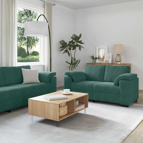 HETFTJN 3-TLG. Samt-Sofagarnitur in Dunkelgrün 100 160 219 cm Ecksofa mit robustem Holz-Metall-Rahmen Breite Armlehnen Modernes Design für Wohnzimmer Büro Gästezimmer