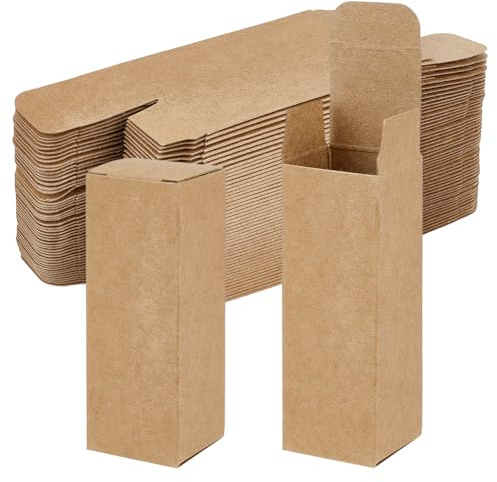 BENECREAT 100PCS Paper Gift Box, 3.2x3.2x9.2cm/1.26x1.26x3.62inch Rectangular Cardboard Box for Party Favors, Tan Kraft Box for Essential Oil Bottles Birthday Wedding