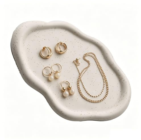 Buachois Plateau à Bijoux en Céramique Blanche en Forme de Nuage | Design Vague Minimaliste, Plateau Décoratif Organisateur pour Anneaux Colliers Bracelets Parfum Clés, Cadeau pour Femme