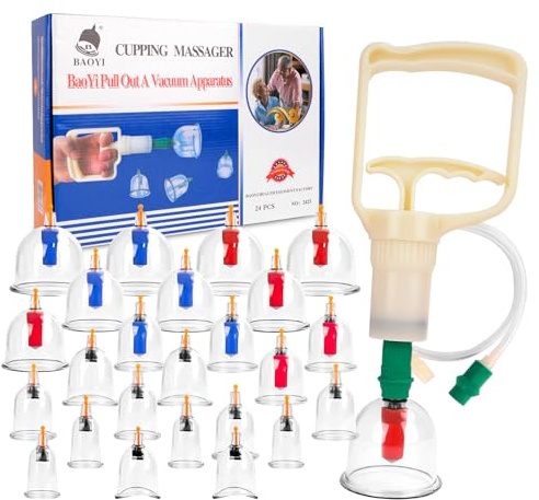 Ventosas Fisioterapia, 24 piezas Ventosas Fisioterapia con Bomba de Vacío, Ventosas Masaje para Vacumterapia, Ventosa Celulitis Faciales y Cuerpo, Para Espalda, Cuello, Relaja Tus Musculos