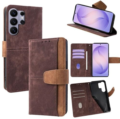 Wigento Klapp Hülle für Samsung Galaxy S26 Ultra 5G, RFID Schutz, Kartenfach, Standfunktion, TPU stoßfest, präzise Aussparungen Handyhülle (Braun)