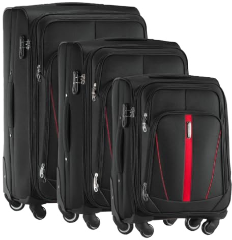 Diamond 3-teiliges Weichschalenkoffer-Set – Schwarz, Erweiterbar, 360° Rollen, Zahlenschloss, Codura 1200D, Leicht & Robust