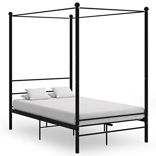 XHNIFBN Himmelbett Schwarz 140x200 cm, Metallbett mit Vorhanghalter, Lattenrost, Doppelbett