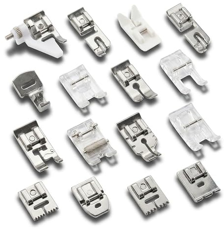 Crafts&Co® Nähfüße Set | 16-teiliges Nähmaschinen Zubehör für die meisten Haushaltsnähmaschinen | Nähfuß für Rollsaum, Reißverschluss, Quilten, Sticken, Zierstiche & Säume | 92,2 g