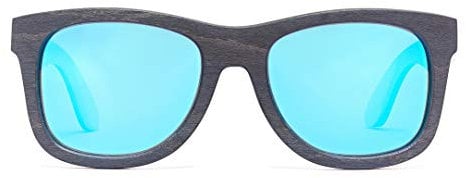 Bonizetti Herren Sonnenbrille Bambus Grau Glasfarbe blau SANMARINO - 143mm Männer, Sunglasses, Sommer Accessoires, Naturmaterialien