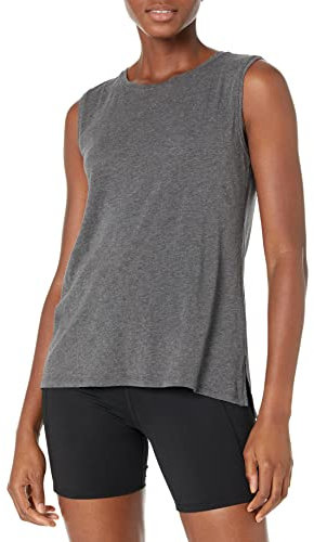 Amazon Essentials Damen Yoga-Tanktop Aus Weicher Baumwolle Mit Lockerer Passform (In Übergröße Erhältlich), Kohlegrau Meliert, S