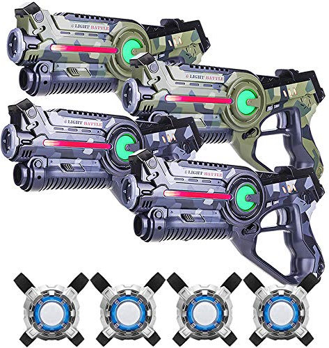 Light Battle Active Lasergame Set - 4X Laserpistole (camo grün, camo grau) + 4 Weste - LBAPV24456