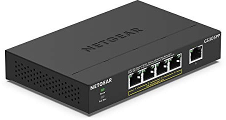 NETGEAR PoE Switch 5 Port Gigabit Ethernet Unmanaged Network Switch (GS305PP) with 4 x PoE Plus at 83 W, Desktop or Wall Mount
