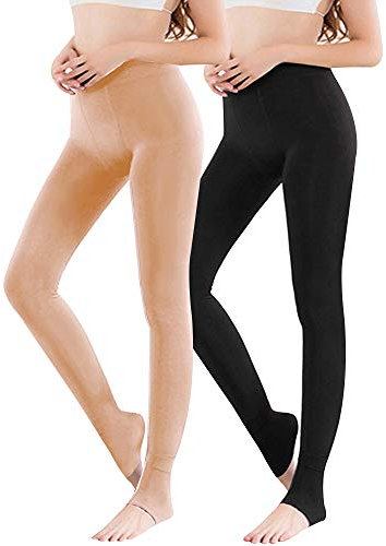 Vertvie 1/3/5er Pack Damen Thermo Strumpfhose Leggings mit Innenfleece für Herbst Winter Super Strech Warm Blickdichte Leggins (one size, 1schwarz+1haut)