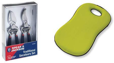 Spear & Jackson Traditional Bypass and Anvil Secateurs Set (Twin Pack) with Kew 5 Layer Garden Kneeler, Light Green