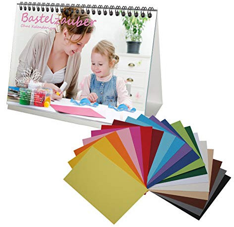 DIY Set: 1x Bastelzauber Tischkalender A5 OHNE Kalendarium und 20x farbenfroher Bastelkarton A5 - Seelenzauber Bastelkalender Basteln
